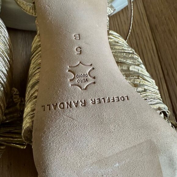 LOEFFLER RANDALL Camellia Gold Pleated Bow Heel With Ankle Strap - Picture 9 of 9